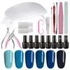 Mizhse Manicure Tools Kit 19 Pçs / lote Pro Nail Art Tools Set 6W Natureza LED Lâmpada UV Nail Secador Kits 6 Cores Gel DIY Design
