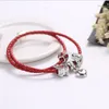 925 Sterling Silver Red Charm Bead fit European Pandora Bracelets for Women Charm Double Layer Genuine Leather Chain Fashion Jewelry