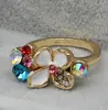 Multi Color Flower Crystal Rhinestone Guldfärg Hängsmycke Halsband / Örhänge / Ring Bridal Smycken Set för Kvinnor Bröllop