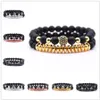 2 stks / set Micro Pave CZ Disco Ball 8mm Natuursteen Energie Bead Armbanden Armbanden Dames Klassieke Punk Gold Silver Men Armband