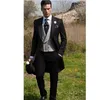 Tuxedos de noivo de estilo de cauda de estilo de estilo preto de estilo da manhã, tuxedos masdos de casamento (jaqueta+calça+colete)