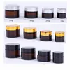 5G 10G 15G 20G 30G 50G AMBER GLASS Burrar Ansikt Cream Bottle Cosmetic Container med inre foder och guldsilver svarta lock