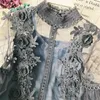 Neploe Plus Size Blusa Blouse Korean Lace Blouses Floral Crochet Gauze Women Shirt Long Sleeve Perspecitive 2Piece Set Top 347881