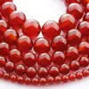 Natural Red Agat Gem Kamień Karnejczyka Okrągły Luźne Koraliki 4-16mm Onyx Fit DIY Naszyjnik Koraliki Do Tworzenia Biżuterii