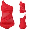 Сексуальное женское цельное монокини, бикини с эффектом пуш-ап, купальный костюм, купальник на одно плечо, сетчатый лоскутный купальник311l