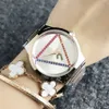 Fashion Brand Women's Girl Kleurrijke kristallen driehoek stijl wijzerplaat Metalen stalen band quartz polshorloge GS13