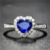 Fina smycken Sapphire ringar för kvinnor Real S925 Sterling Silver Heart-Shaped Bridal Wedding Engagement Top Quality Ring