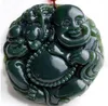 Naturligt snidat leende Buddha Pendant kinesisk safir grönt halsband