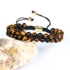 Mężczyźni Bransoletka Double Zroszony 6mm Natural A Grade Tiger Eye Kamienne Koraliki Macrame Przyjaźń Bransoletka Ładna prezent Gorąca Sprzedaż