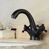 Europeisk svart badrum handfat kranar dubbelkorshandtag antik borstat fast mässing oval bassäng kran kitchen bar sink mixer kran