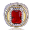 Men Luxury Hip hop Red Ruby Rings Micro Pave Cubic Zirconia Bling Bling Simulated Diamonds 18K Gold Plated Ring