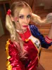 Bob Suicide Squad Harley Quinn Wigs Cosplay Peluca Styled Curly Synthetic Ponytail Wig Värmebeständig Hår Halloween Paryk för kvinnor