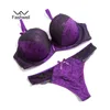 Fashwell Sexy Push Up Lace Kvinnor Underkläder Panty Set Set Intimates Broderi Floral Women Bra Kort set Y18101502