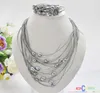 Gros 15row 13 mm noir riz gris perle collier et bracelet en cuir