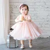 Süßes rosa Chiffon ärmelloses Neugeborenes Blumenmädchenkleid mit Perlen verziertes Taufkleid für Kleinkinder, Geburtstagsfeierkleid für die Babytaufe M51