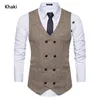 2018 Custom Made Waistcoat Wedding Suits Vest Män Passar Grå Svart Khaki Herringbone Tweed Slim Fit Best Man Groom Prom Plus Endast Vest