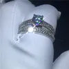Handgemaakte echte 925 sterling zilveren ring pave instelling 5A cz steen engagement trouwband ring voor vrouwen bruids sets sieraden