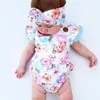 Mameluco floral del bebé ropa conjunto 2018 verano recién nacido niña con volantes de la manga del mono del mono + diadema 2pcs traje Sunsuit