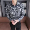 High Quality Men Shirt Brand New Slim Fit Casual Leopard Print Social Shirts Dress Long Sleeve Plus Size Night Club Prom Tuxedo1272u