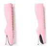 18cm / 7 "Women Spike High Heels Fetish Ballett Stövlar Lace-up Pink Man Sexy BDSM Cosplay Skor Unisex Knä High Boots Boot Plus Storlek