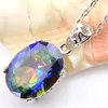 5 Sets Luckyshine Fashion Lady Sets Blue Rainbow Mystic Topaz Edelsteine Anhänger Ohrringe Oval 925 Silber Schmuck Sets Großhandel