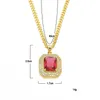 Nouvelle mode 18 carats plaqué or chaîne cubaine et synthétique Mini rouge bleu Bling Ruby pendentif collier hommes femmes Hip Hop collier bijoux