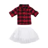 Noël bébé filles tenues infantile rouge noir haut à carreaux + jupes en dentelle Tutu 2pcs / set mode automne Noël enfants treillis ensembles de vêtements C5377