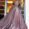 A-Line Off-the-Shoulder Sequins Prom Klänningar Platser Ruffle Zipper Back Golv Längd Formell Party Dress Bridal's Gown Free Ship