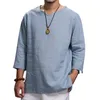 Herfst Heren Shirt Katoen V-hals 3/4 Sleeve Baggy Casual Tops Solid Color Leisure Vintage Chinese Male Shirts 2018 Plus Size 4XL