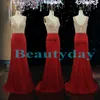 赤いウエディングのドレス2019新しい中東のフォーマルなイブニングドレスの花嫁介添人パーティーページェントのガウンプラスサイズの実際の画像クリスタルマーメイド