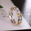 Bicolore classico bianco cristallo pavimenta donna anelli color argento gioielli da sposa moda croce anello a forma di X per le donne miglior regalo
