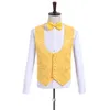 Collection - Tuxedos de marié en jacquard jaune doré, blazer à un bouton avec ventilation latérale, excellent costume 3 pièces pour hommes (veste + pantalon + cravate + gilet) 410