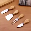 New Stainless Steel Cheese Knife Oak Handle Cheese Butter Pizza Cutter Cheese Knife Set 80pcs