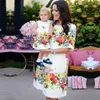 Mom And Daughter Dresses Family Matching Outfits Floral Print Round Neck A-Line Knee-length Mother Baby Girl Summer Evening Vintage Dress