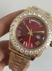 Factory Brand New Mens Day-Date 18238 18K Gold Roman Numeral Dial Diamond Bezel Red Dial Movement Automatic Mechanical Wris207P