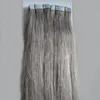 Ash Blonde Tape In Human Hair Extensions 40pcs Silver Gray virgin hair Straight Skin Weft Seamless Hair Extension Samples For Salon 100g