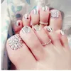 Free shipping New 24 pcs summer Beauty Chic Toe Nails Metallic silver For Foot Nail High Quality with rhinestone Foot False Nail