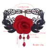 Gargantilhas de renda rosa gótico retro colar oco jóias pingente colar duas cores preto vermelho 9180820