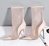 2018 New Fashion Air Mesh Women Sandals Black Pointed Toe Back Zipper Thin High Heels Ladies Sexy Summer Boots Party Shoes Woman