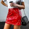 Saias Mulheres Vermelho Saia Pu Couro Verão Mini Feminino Sexy Cintura Alta Senhoras Escritório curto 2022 moda roupas