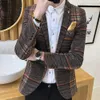 Boutique Fashion Classic Plaid Mens Suit Coats Single Buckle Wedding Dress Casual Jacket Men Blazer xl