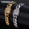 TOPGRILLZ Bracciale a catena cubana placcato color oro 12mm con 1ct Lab Bracciale Hip Hop cinturino a zirconi cubico da 7 "8"