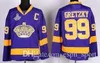 Hot Sale Heren Los Angeles Kings 99 Wayne Gretzky Goedkope Beste Kwaliteit 100% Borduren Geel Paars Ijshockey Jerseys Accepteer Mix Order