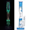 Bong de vidro de 14 polegadas de altura que brilha no escuro copo luminoso Dab Rig Tubo de água de vidro tigela de borbulhador flores pintadas à mão cachimbo de água