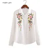 Nvyou gou 2018 Blusa bordada floral camisa de mujer Tops blancos delgados Blusas de manga larga Camisas de oficina de mujer tallas grandes