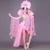 Новая мода женская сексуальная сценическая одежда танец живота одежда ночной клуб танец самба Рио карнавал танец живота костюм с пером головной убор