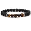 Perles de pierre de lave noire naturelle Bracelet 7 Chakra Bracelet diffuseur d'huile essentielle oeil de tigre Turquoise roche volcanique Bracelets de yoga perlés