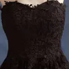 섹시한 블랙 이브닝 드레스 아플리케 섹시한 블랙 댄스 파티 드레스 파티 드레스와 아가씨 민소매 레이스 업 뒤로 주름 얇은 명주 그물