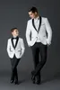 Brand New White Men Wedding Tuxedos High Quality Groom Tuxedos Black Shawl Lapel One Button Men Blazer 2 Piece Suit(Jacket+Pants+Tie+Girdle)