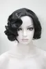 super stunning Finger Wavy Style Short Skin Top Synthetic black Hair Wig